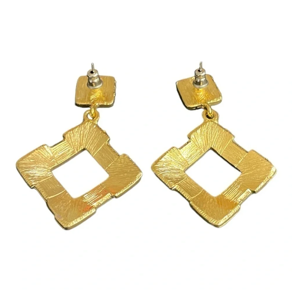 Vibrant Multi Color Resin Gripoix Cabochon Gold Plated Pierced Earrings.